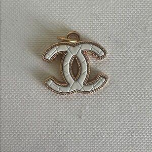 Chanel Stamped Gold Toned CC with White Zipper Pull Charm